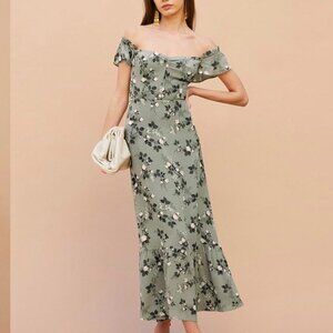 Reformation Butterfly Green Floral Midi Dress Size 10